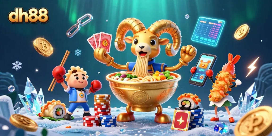 Experience the thrill of dh88 gaming with vibrant characters and cryptocurrencies in a dynamic casino scene.