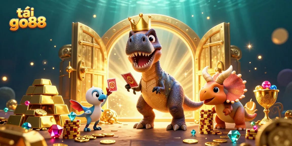Experience thrilling gameplay and excitement at tải go88 with cartoon dinosaur characters.