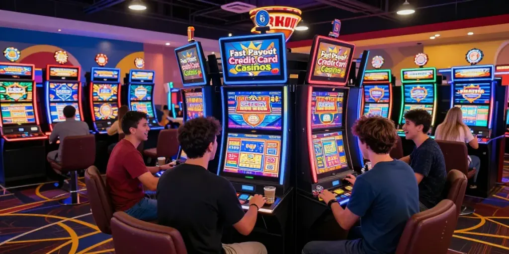 Exciting atmosphere at online casinos that accept credit card, with players enjoying vibrant gaming.