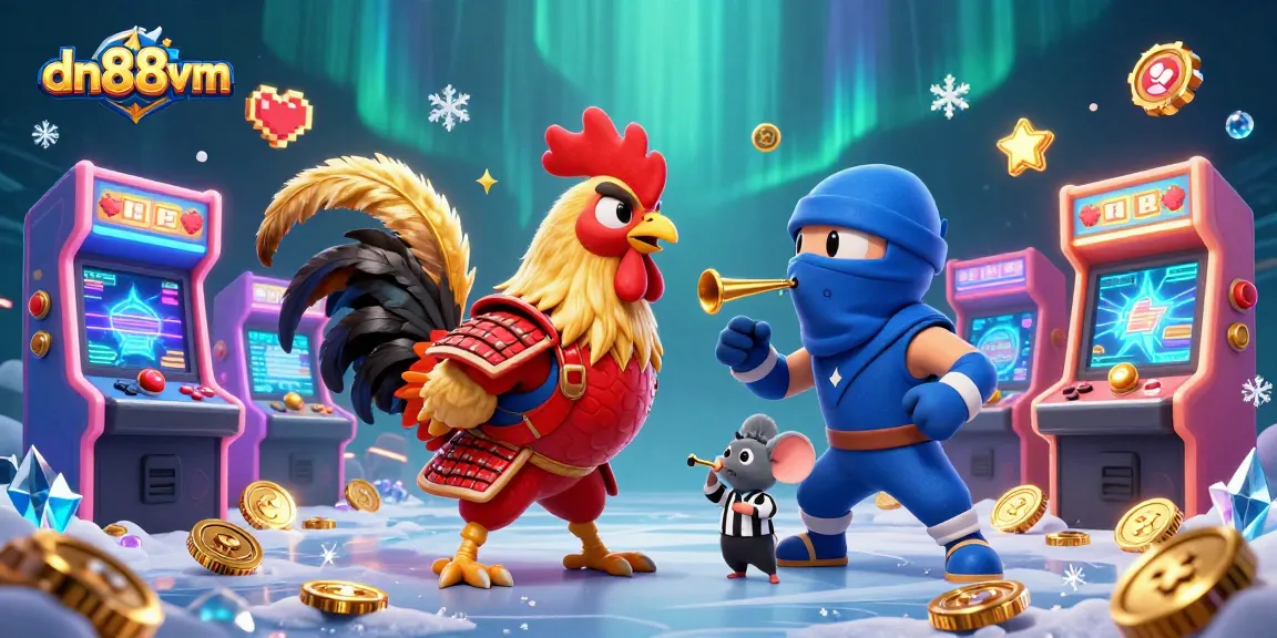 Engage in thrilling battles at dn88vm with dynamic roosters amidst vibrant casino elements.