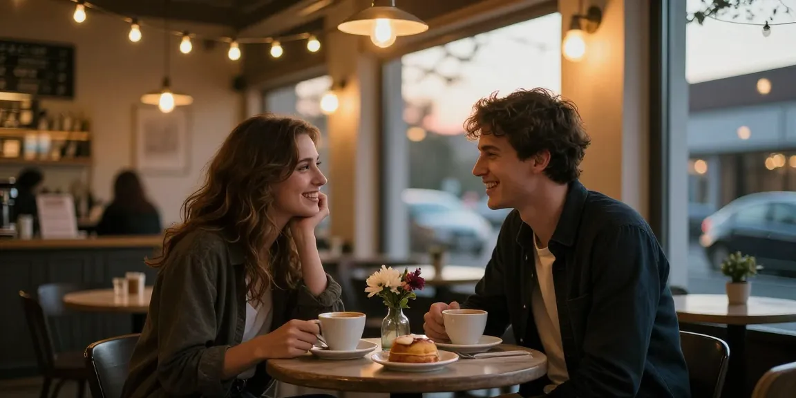 Couple on a date sharing their crush on each other in a cozy café.
