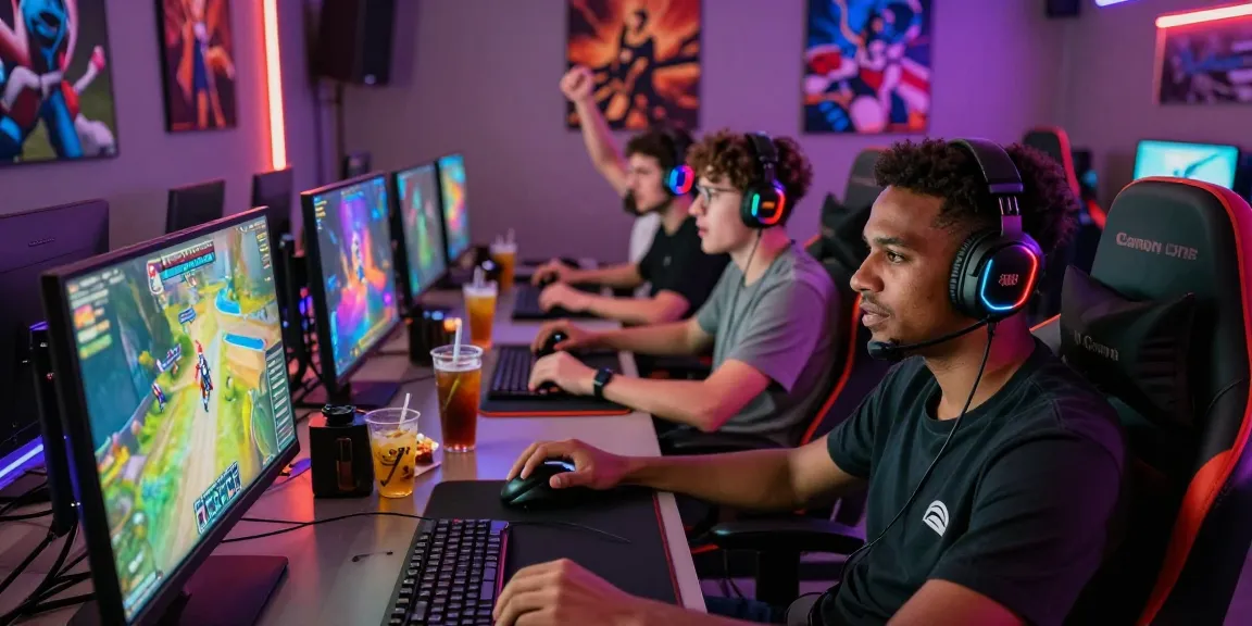 Gamers enjoying an exciting rokok88 session together in a vibrant lounge.