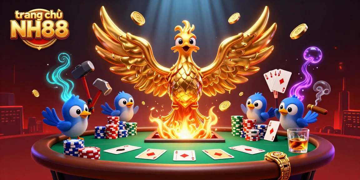 Experience exhilarating gameplay at trang chủ NH88 with a vibrant 3D casino scene filled with poker elements.