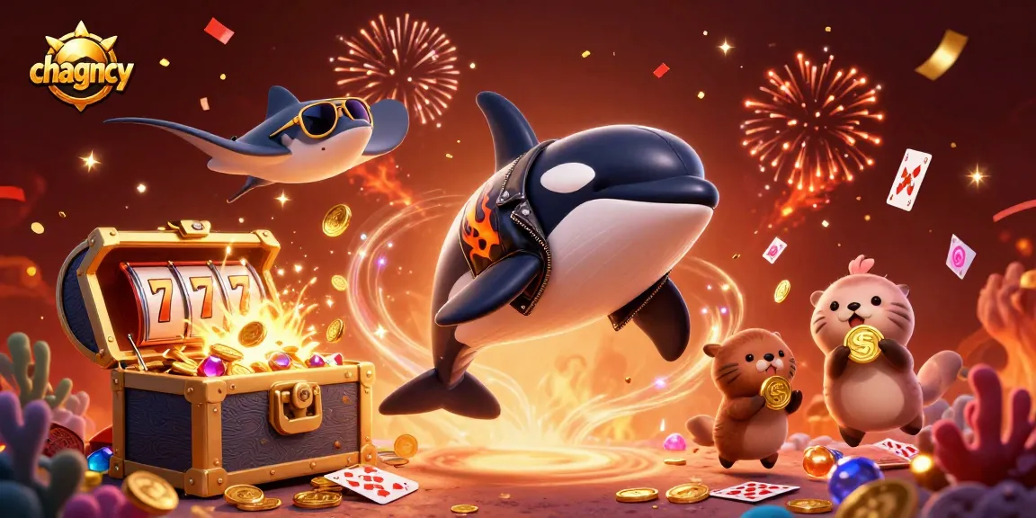 Experience exciting gameplay with chagency's vibrant 3D illustration depicting slots, jackpots, and underwater fun.
