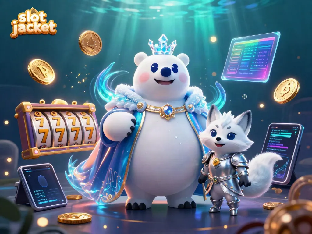 Experience the thrill of slot jackpots with a 3D illustration featuring dynamic characters and vibrant casino elements.