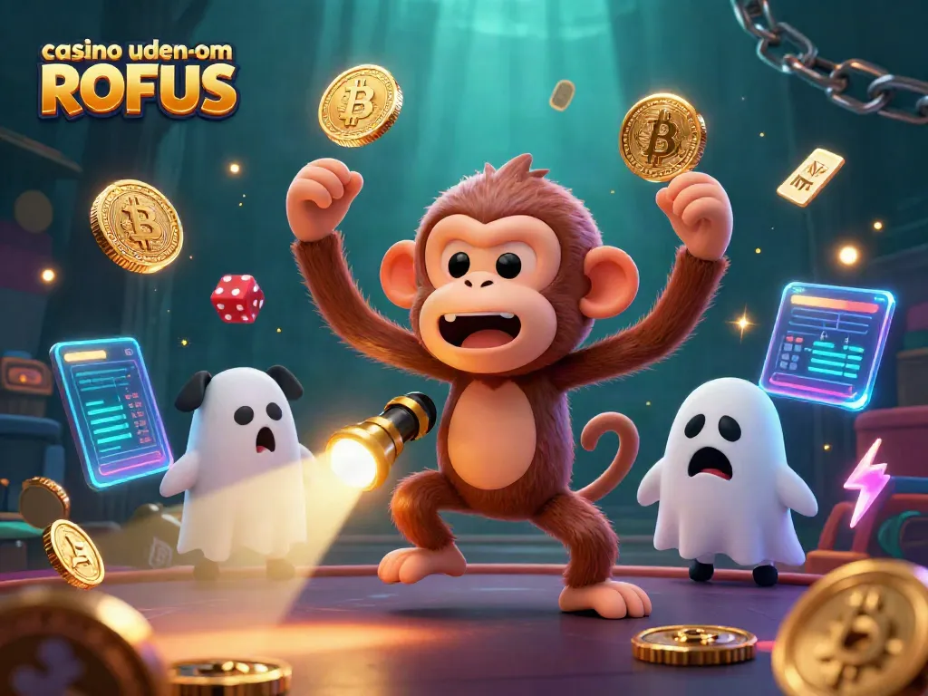 Engage with casino uden om ROFUS featuring a spirited poltergeist monkey juggling golden coins in a dynamic gaming environment.