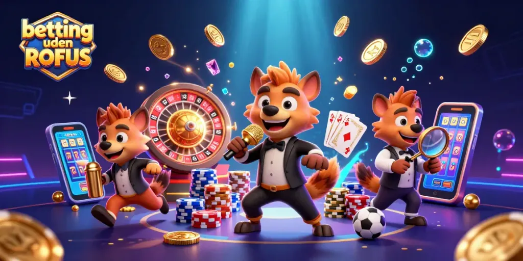 Engage in betting uden ROFUS at a vibrant sports casino with lively hyena characters.