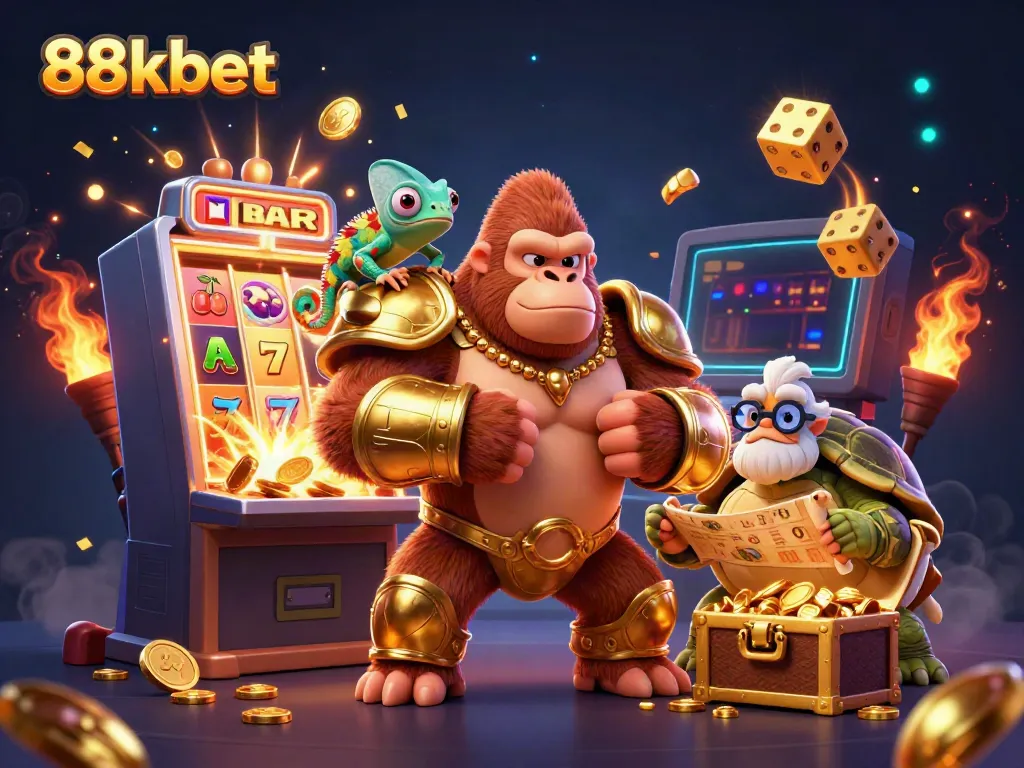 Experience thrilling gameplay at 88kbet with vibrant characters, golden rewards, and jackpot excitement.