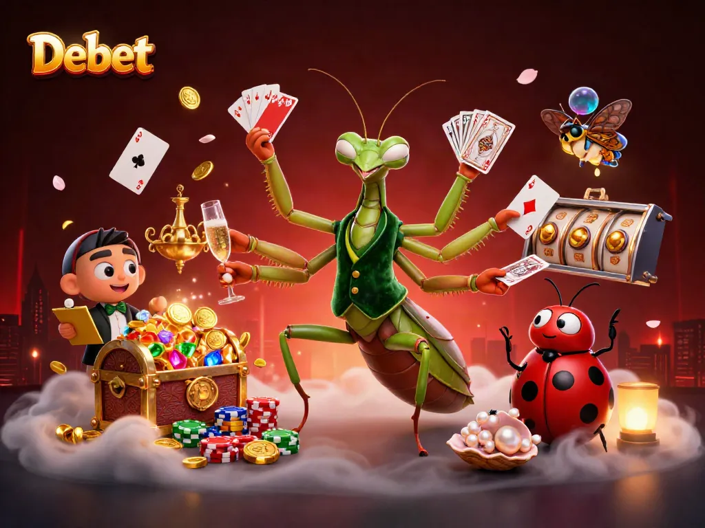 Experience the thrilling essence of Debet through a vibrant casino scene with animated characters and rich game elements.