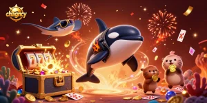 Experience exciting gameplay with chagency's vibrant 3D illustration depicting slots, jackpots, and underwater fun.