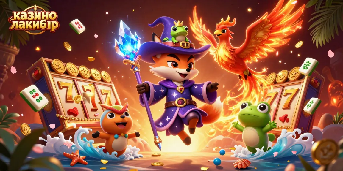 Engage with casino excitement at казино лакибир featuring a vivid 3D illustration of a wizard fox and phoenix.