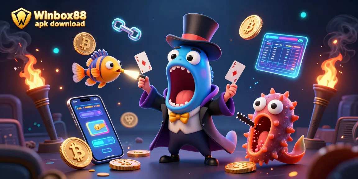 Winbox88 apk download visualizes deep-sea creatures performing magic tricks amidst crypto elements.